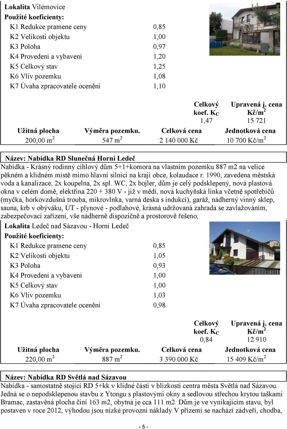 Celková cena Jednotková cena 200,00 m 2 547 m 2 2 140 000 Kč 10 700 Kč/m 2 Název: Nabídka RD Slunečná Horní Ledeč Nabídka - Krásný rodinný cihlový dům 5+1+komora na vlastním pozemku 887 m2 na velice