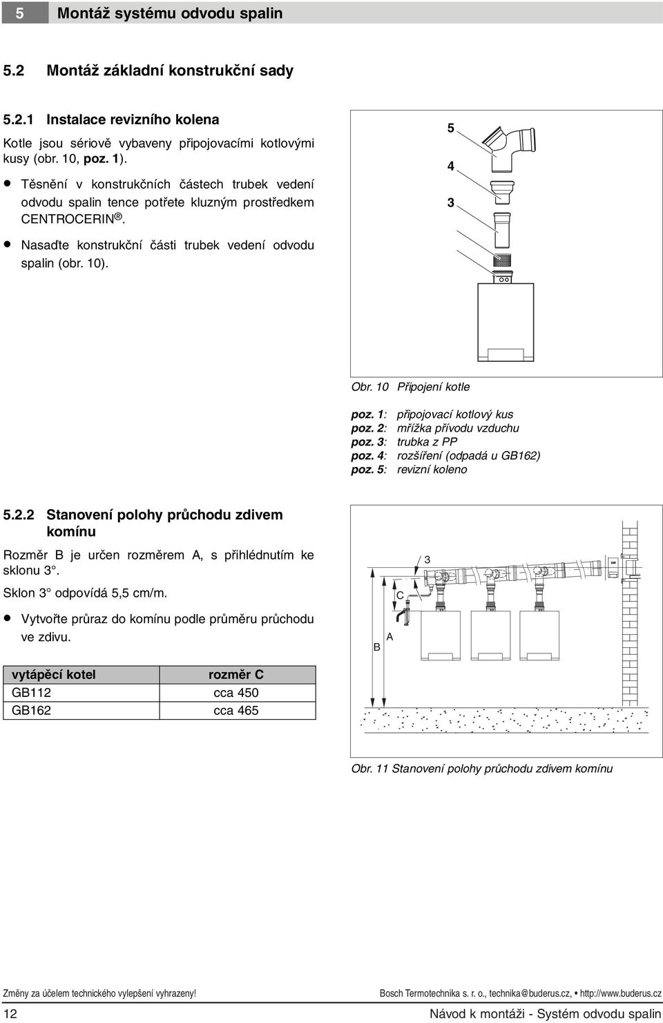 0 Připojení kotle poz. : poz. : poz. 3: poz. 4: poz. 5: připojovací kotlový kus mřížka přívodu vzduchu trubka z PP rozšíření (odpadá u GB6) revizní koleno 5.
