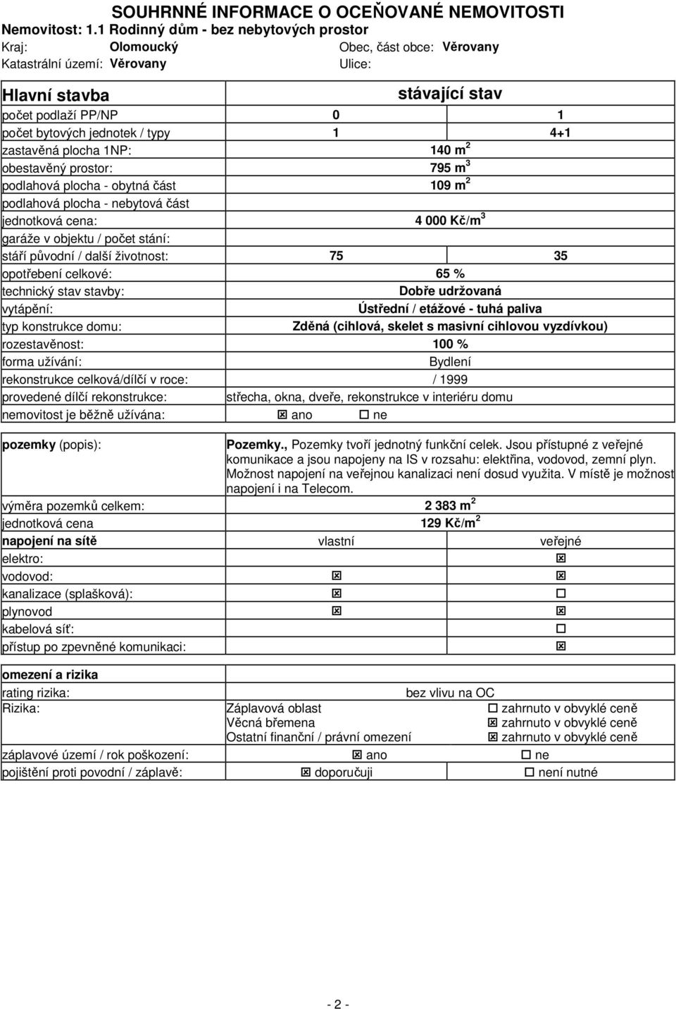 1 4+1 zastavěná plocha 1NP: 140 m 2 obestavěný prostor: 795 m 3 podlahová plocha - obytná část 109 m 2 podlahová plocha - nebytová část jednotková cena: 4 000 Kč/m 3 garáže v objektu / počet stání: