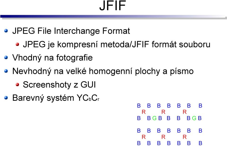 plochy a písmo Screenshoty z GUI Barevný systém YCbCr B B B B B