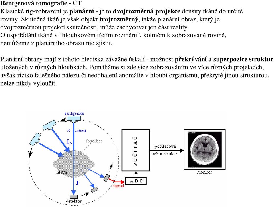 O uspořádání tkáně v "hloubkovém třetím rozměru", kolmém k zobrazované rovině, nemůžeme z planárního obrazu nic zjistit.