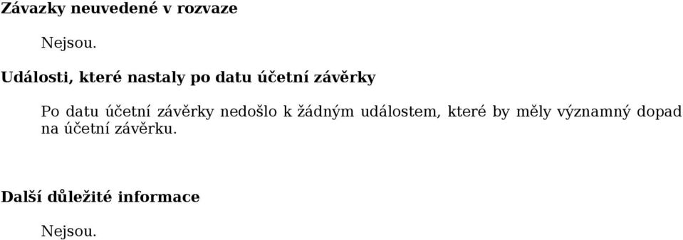 datu účetní závěrky nedošlo k žádným událostem, které