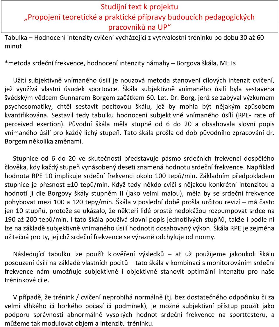 Dr. Borg, jenž se zabýval výzkumem psychosomatiky, chtěl sestavit pocitovou škálu, jež by mohla být nějakým způsobem kvantifikována.