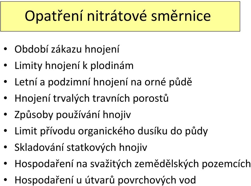 používání hnojiv Limit přívodu organického dusíku do půdy Skladování statkových