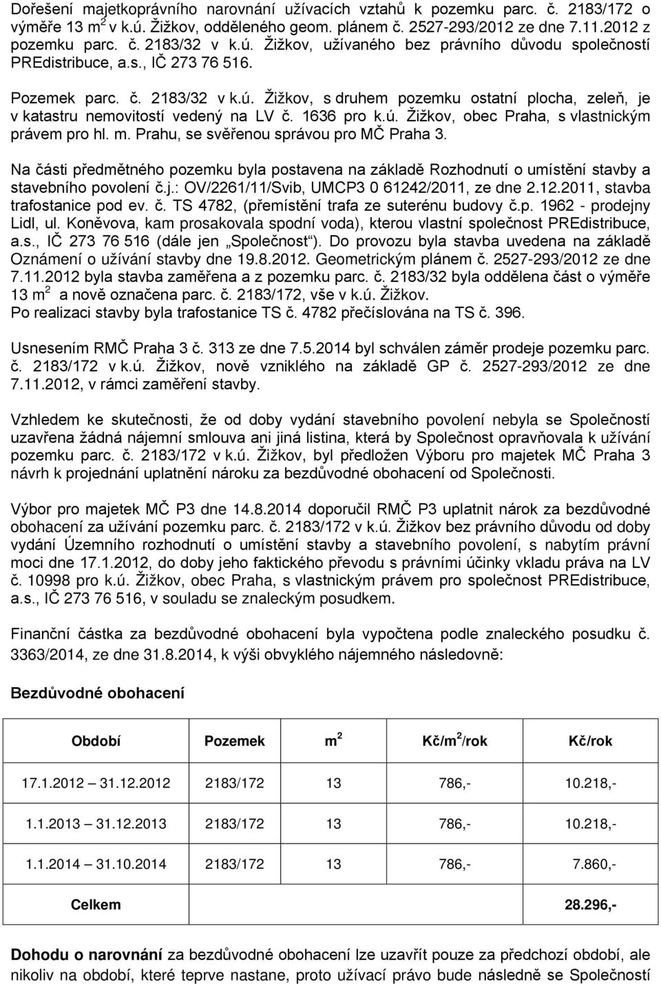 1636 pro k.ú. Žižkov, obec Praha, s vlastnickým právem pro hl. m. Prahu, se svěřenou správou pro MČ Praha 3.