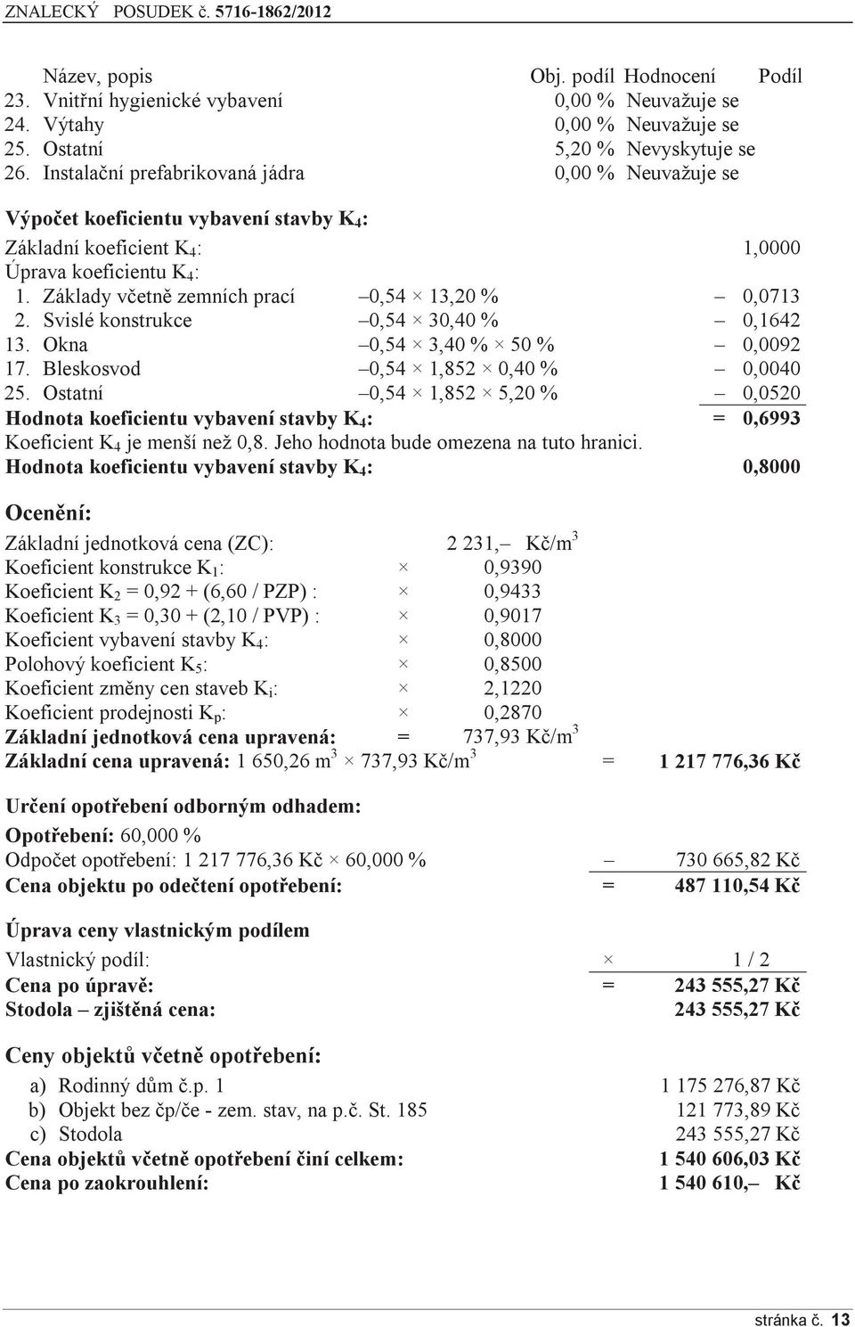 Základy včetně zemních prací 0,54 13,20 % 0,0713 2. Svislé konstrukce 0,54 30,40 % 0,1642 13. Okna 0,54 3,40 % 50 % 0,0092 17. Bleskosvod 0,54 1,852 0,40 % 0,0040 25.