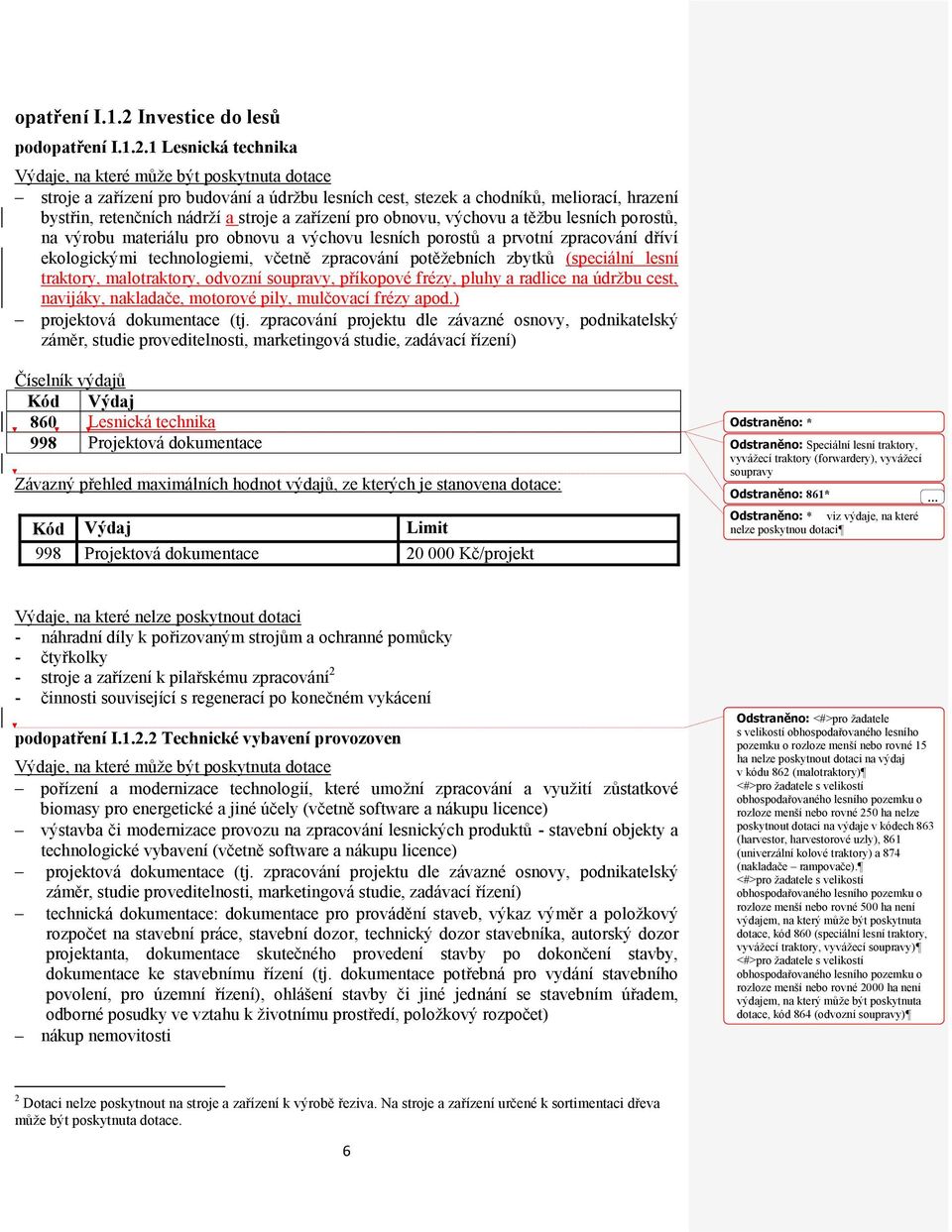 1 Lesnická technika Výdaje, na které můţe být poskytnuta stroje a zařízení pro budování a údrţbu lesních cest, stezek a chodníků, meliorací, hrazení bystřin, retenčních nádrţí a stroje a zařízení pro