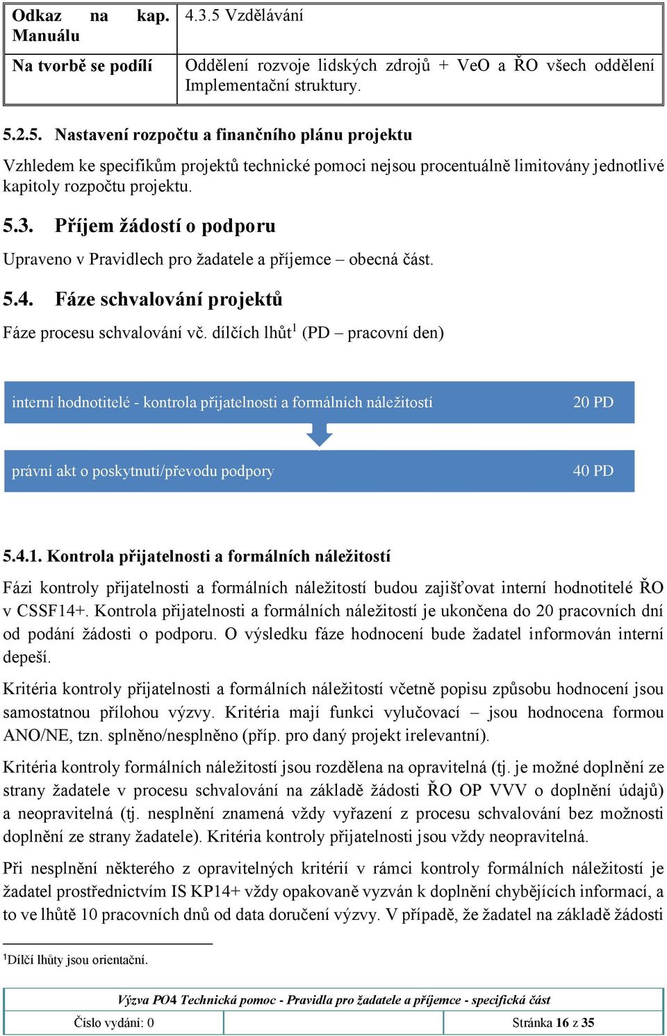 2.5. Nastavení rozpočtu a finančního plánu projektu Vzhledem ke specifikům projektů technické pomoci nejsou procentuálně limitovány jednotlivé kapitoly rozpočtu projektu. 5.3.