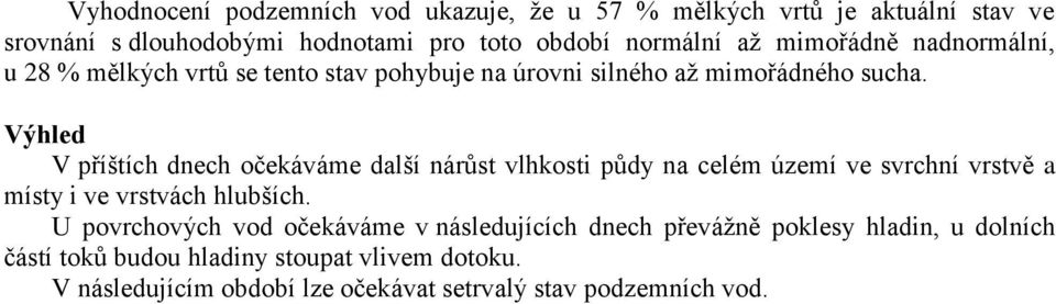 Výhled V příštích dnech očekáváme další nárůst vlhkosti půdy na celém území ve svrchní vrstvě a místy i ve vrstvách hlubších.