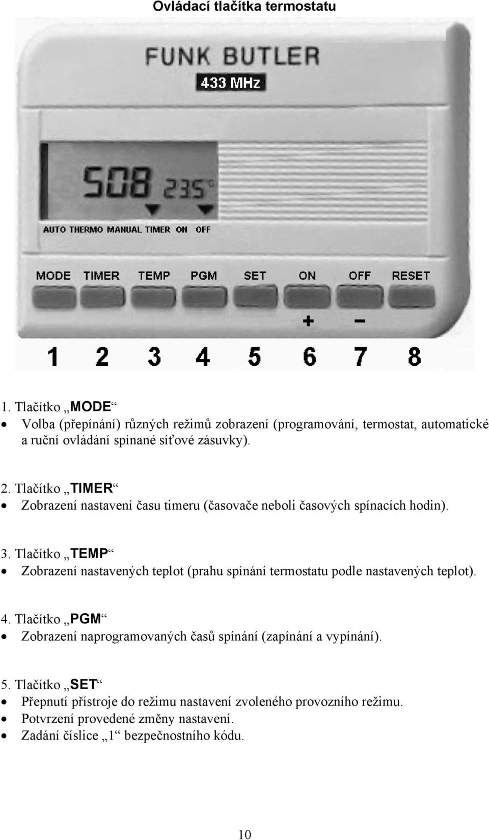 Tlačítko TIMER Zobrazení nastavení času timeru (časovače neboli časových spínacích hodin). 3.