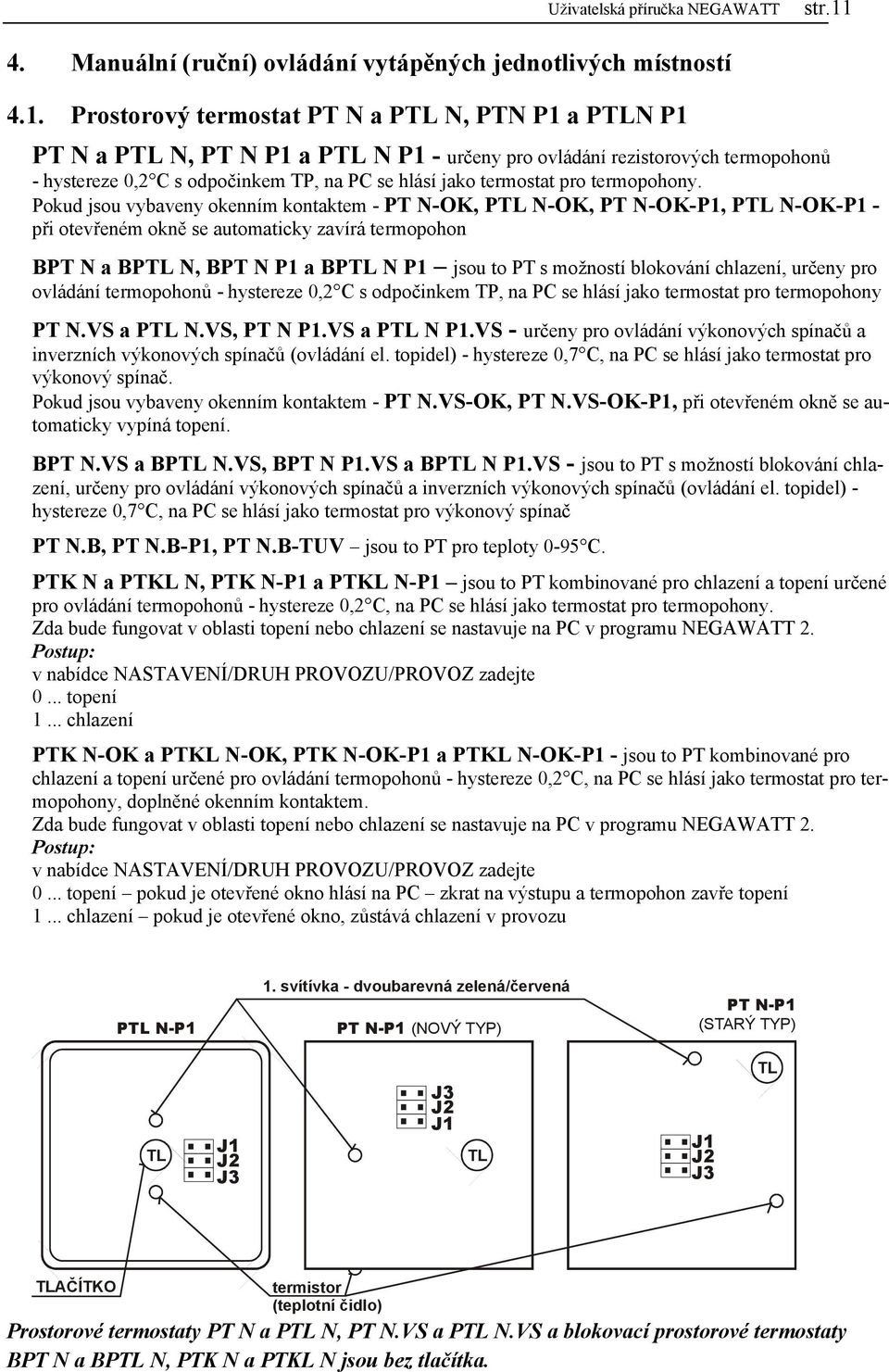 Prostorový termostat PT N a PTL N, PTN P1 a PTLN P1 PT N a PTL N, PT N P1 a PTL N P1 - určeny pro ovládání rezistorových termopohonů - hystereze 0,2 C s odpočinkem TP, na PC se hlásí jako termostat