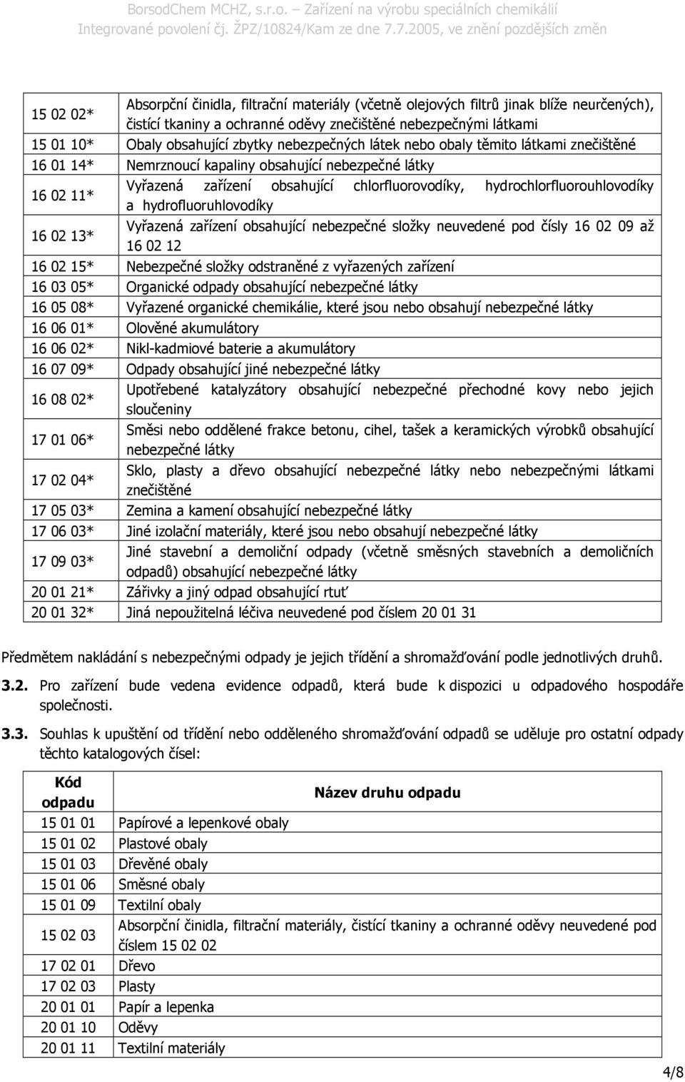 hydrochlorfluorouhlovodíky a hydrofluoruhlovodíky Vyřazená zařízení obsahující nebezpečné složky neuvedené pod čísly 16 02 09 až 16 02 12 16 02 15* Nebezpečné složky odstraněné z vyřazených zařízení