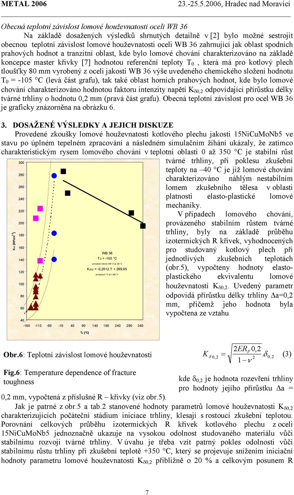 kotlový plech tloušťky 80 mm vyrobený z oceli jakosti WB 36 výše uvedeného chemického složení hodnotu T 0 = -105 C (levá část grafu), tak také oblast horních prahových hodnot, kde bylo lomové chování