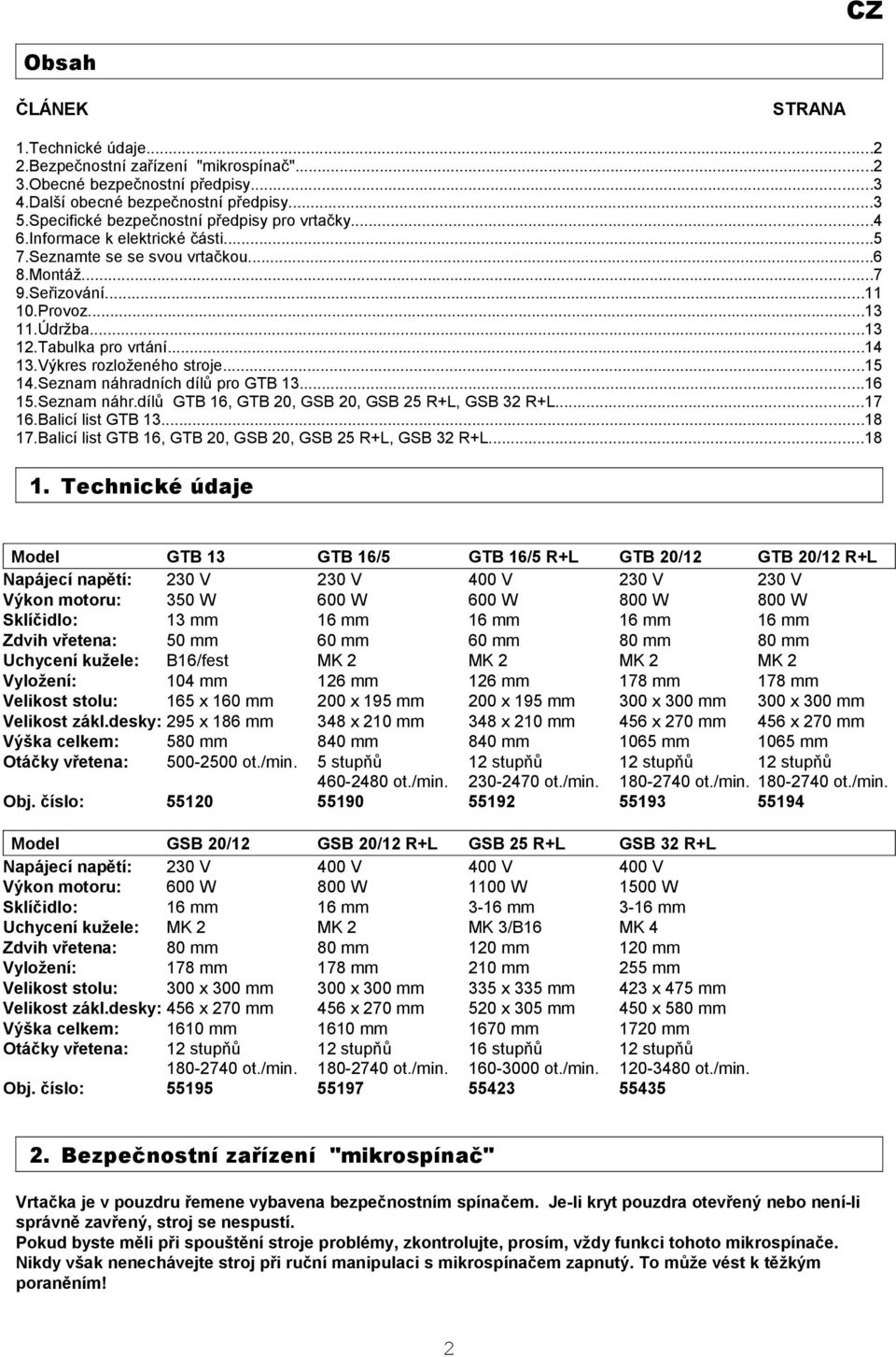 ..6 5.Seznam náhr.dílů GTB 6, GTB 0, GSB 0, GSB 5 R+L, GSB R+L...7 6.Balicí list GTB...8 