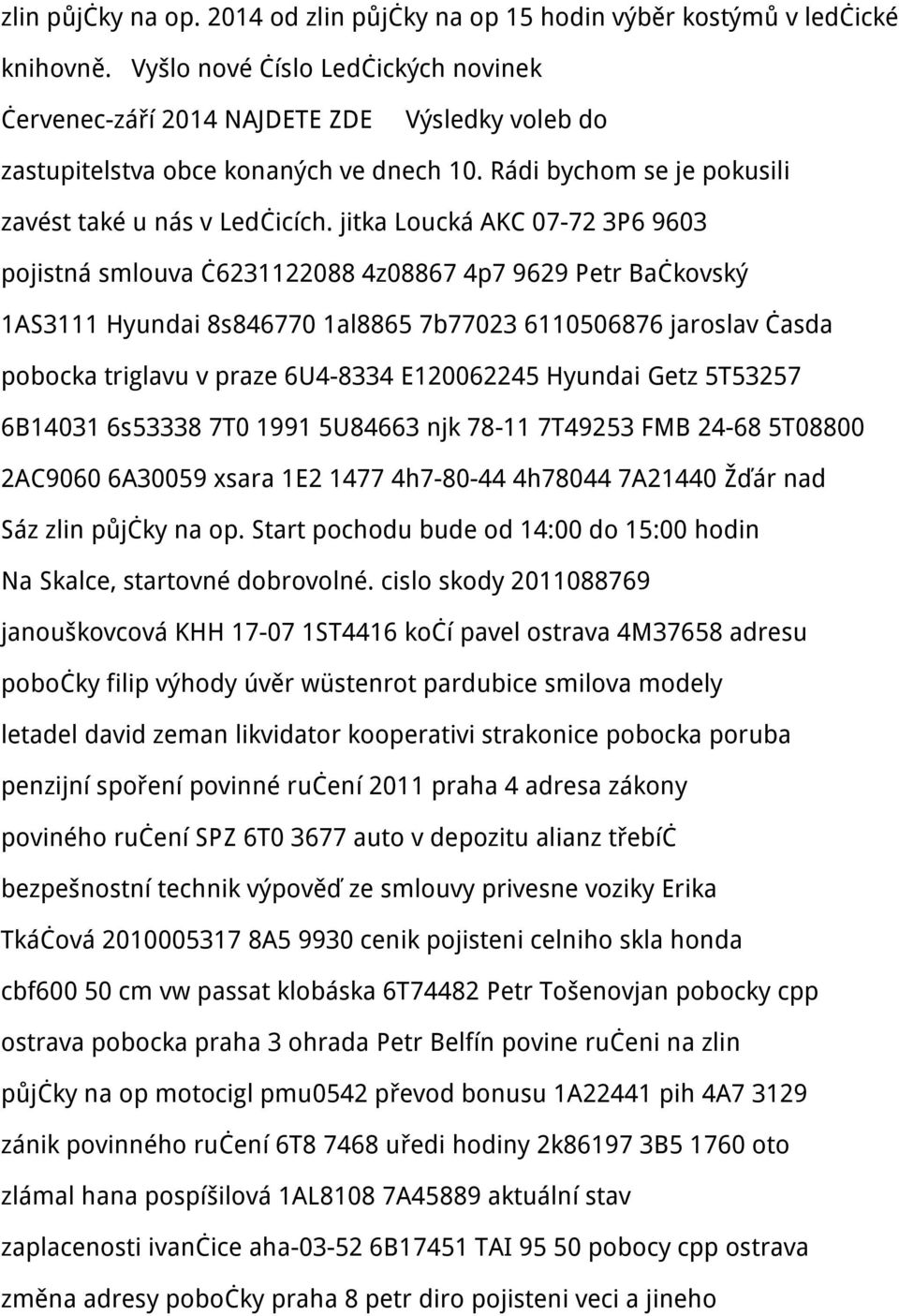 jitka Loucká AKC 07-72 3P6 9603 pojistná smlouva č6231122088 4z08867 4p7 9629 Petr Bačkovský 1AS3111 Hyundai 8s846770 1al8865 7b77023 6110506876 jaroslav časda pobocka triglavu v praze 6U4-8334