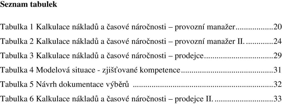 ...24 Tabulka 3 Kalkulace nákladů a časové náročnosti prodejce.