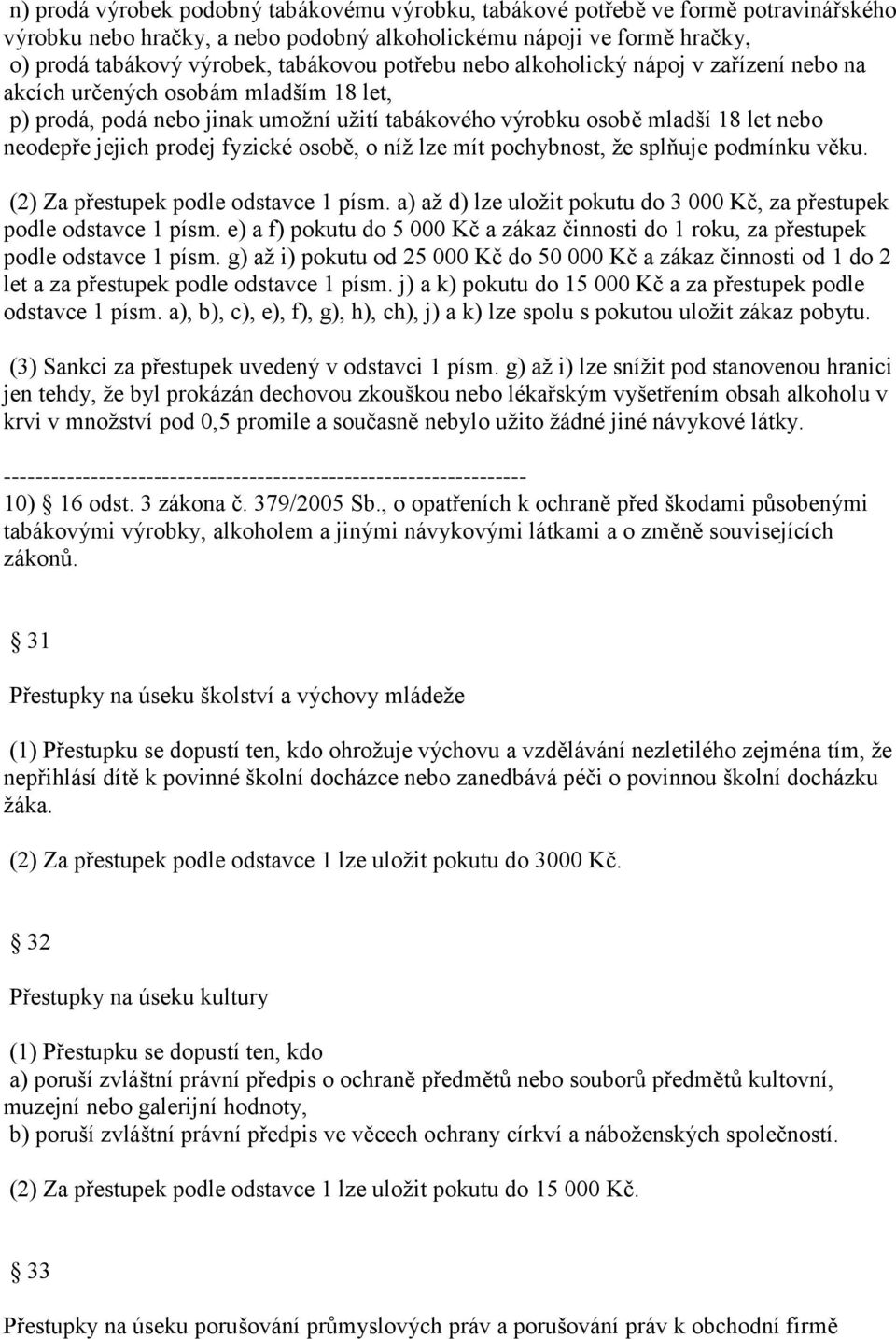 fyzické osobě, o níž lze mít pochybnost, že splňuje podmínku věku. (2) Za přestupek podle odstavce 1 písm. a) až d) lze uložit pokutu do 3 000 Kč, za přestupek podle odstavce 1 písm.