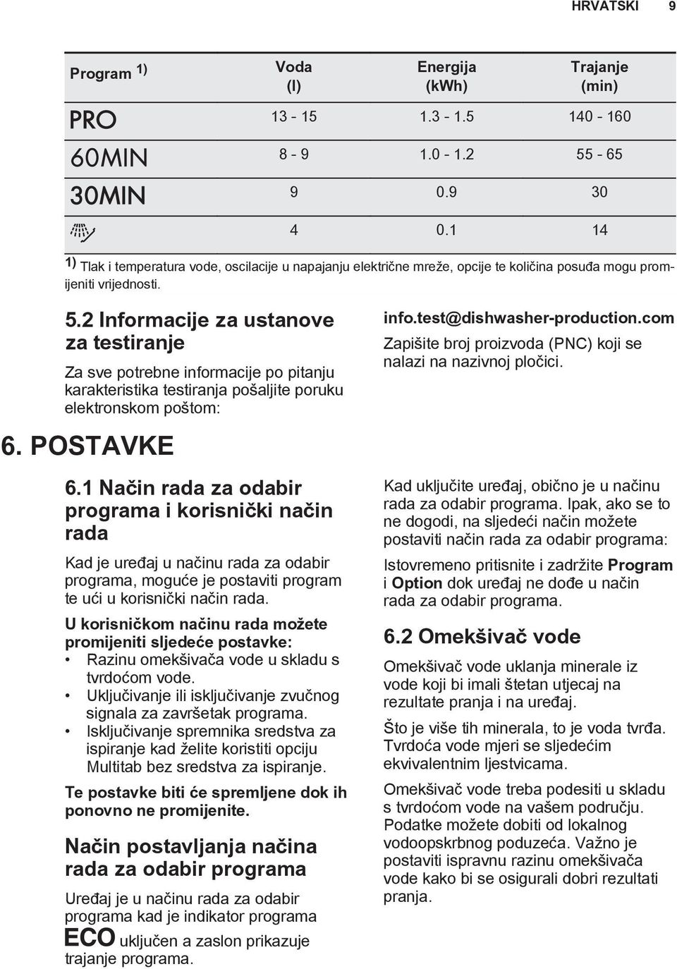 2 Informacije za ustanove za testiranje Za sve potrebne informacije po pitanju karakteristika testiranja pošaljite poruku elektronskom poštom: 6. POSTAVKE 6.