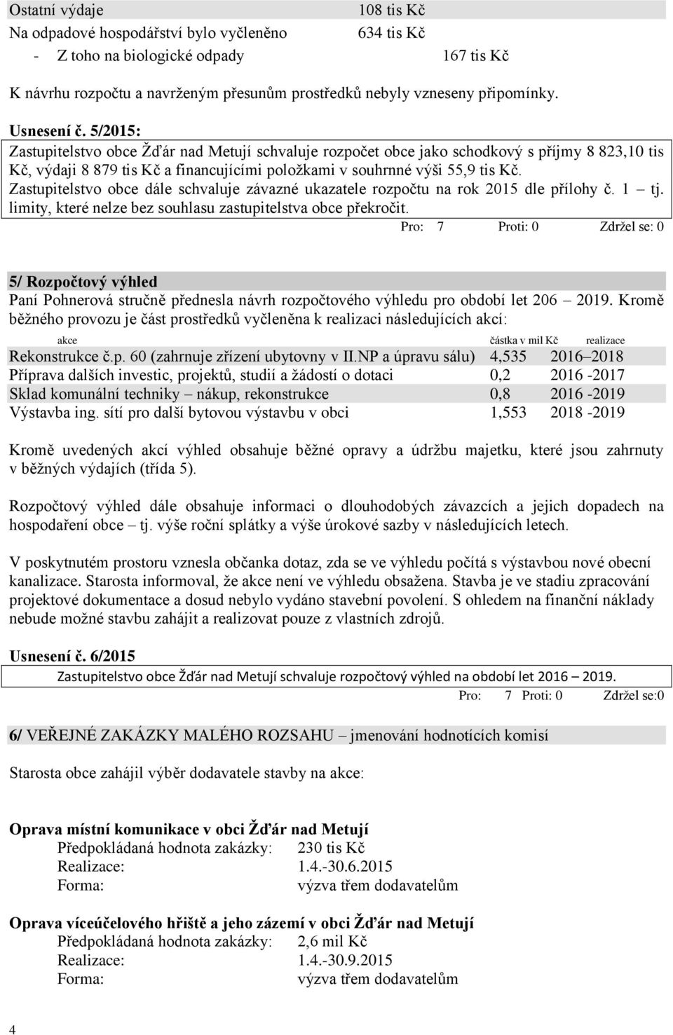Zastupitelstvo obce dále schvaluje závazné ukazatele rozpočtu na rok 2015 dle přílohy č. 1 tj. limity, které nelze bez souhlasu zastupitelstva obce překročit.
