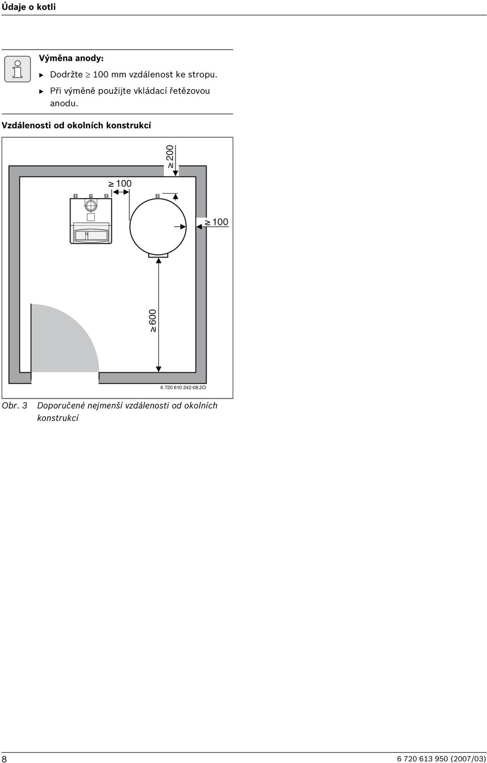 Vzdálenosti od okolních konstrukcí 600 200 100 100 6 720 610 242-08.