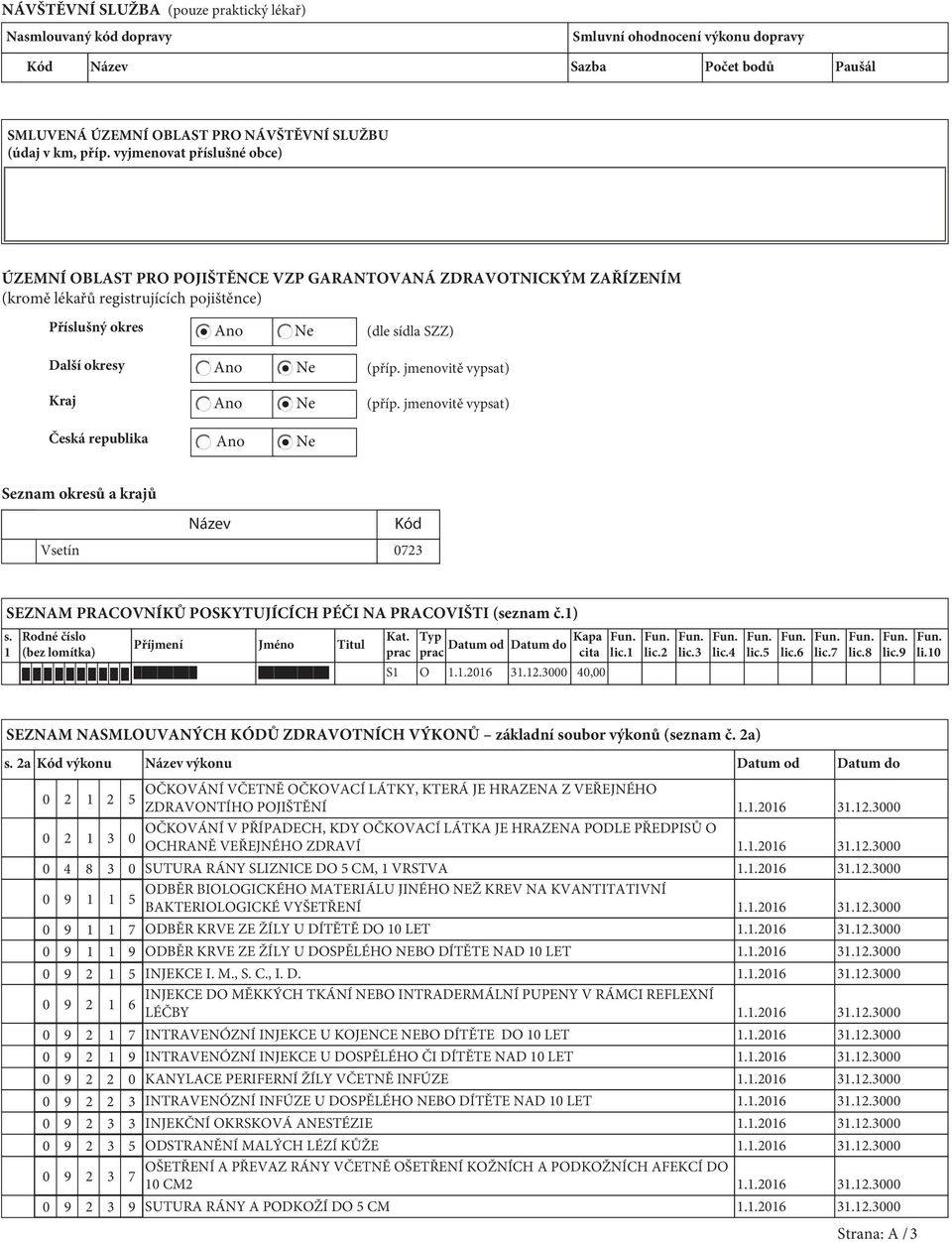 sídla SZZ) (příp. jmenovitě vypsat) (příp. jmenovitě vypsat) Česká republika Ano Ne Seznam okresů a krajů Název Kód Vsetín 0723 SEZNAM PRACOVNÍKŮ POSKYTUJÍCÍCH PÉČI NA PRACOVIŠTI (seznam č.1) s.