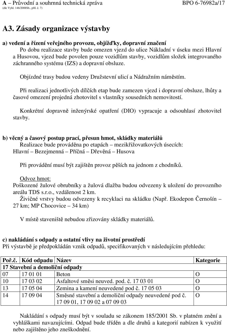 povolen pouze vozidlům stavby, vozidlům složek integrovaného záchranného systému (IZS) a dopravní obsluze. Objízdné trasy budou vedeny Družstevní ulicí a Nádražním náměstím.