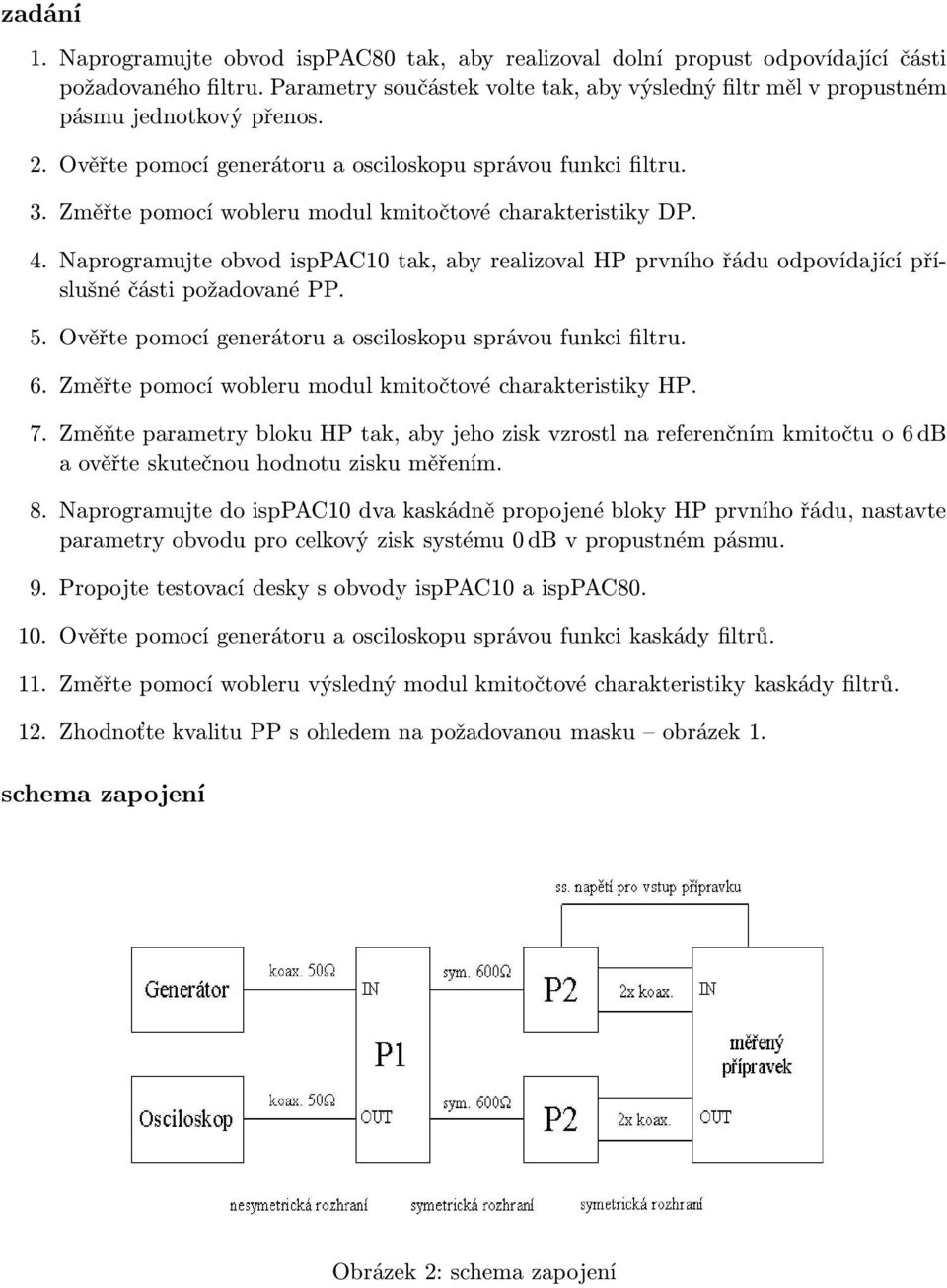 Změřte pomocí wobleru modul kmitočtové charakteristiky DP. 4. Naprogramujte obvod isppac10 tak, aby realizoval HP prvního řádu odpovídající příslušné části požadované PP. 5.