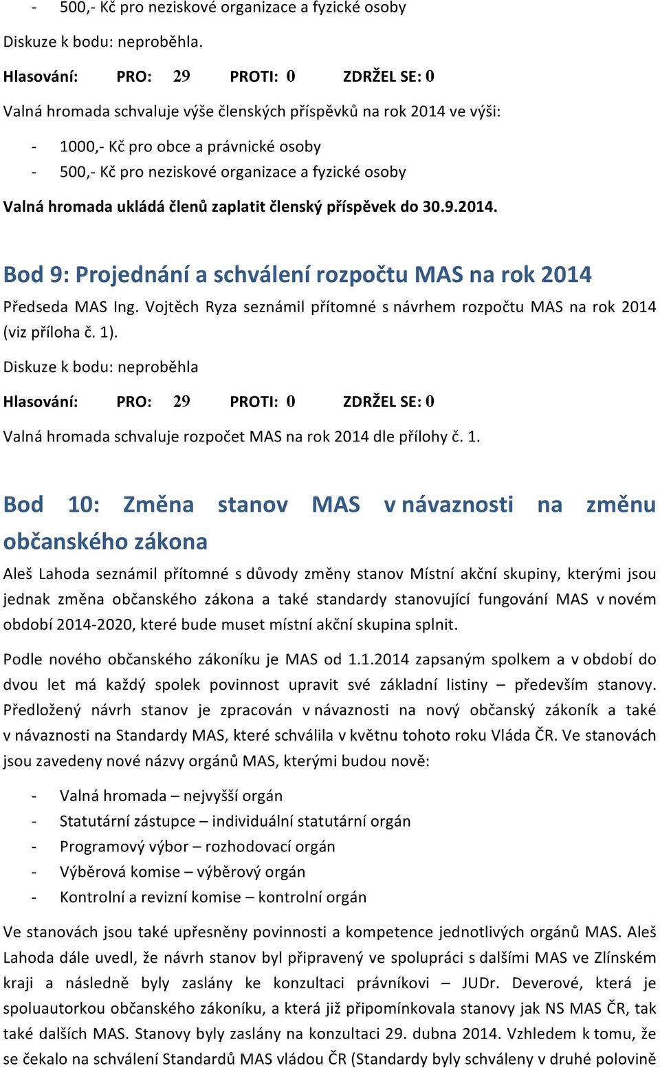 příspěvek do 30.9.2014. Bod 9: Projednání a schválení rozpočtu MAS na rok 2014 Předseda MAS Ing. Vojtěch Ryza seznámil přítomné s návrhem rozpočtu MAS na rok 2014 (viz příloha č. 1).