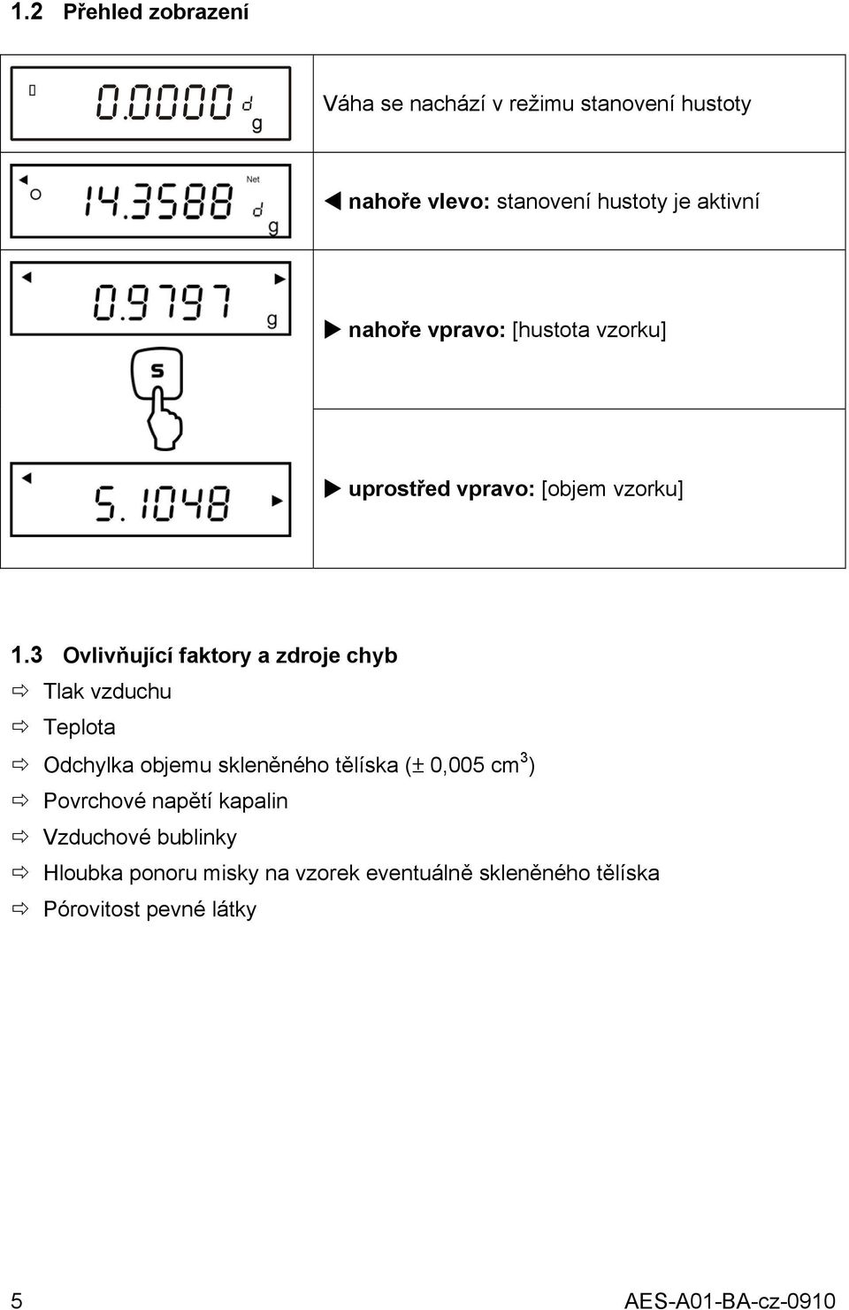 3 Ovlivňující faktory a zdroje chyb Tlak vzduchu Teplota Odchylka objemu skleněného tělíska (± 0,005 cm 3 )