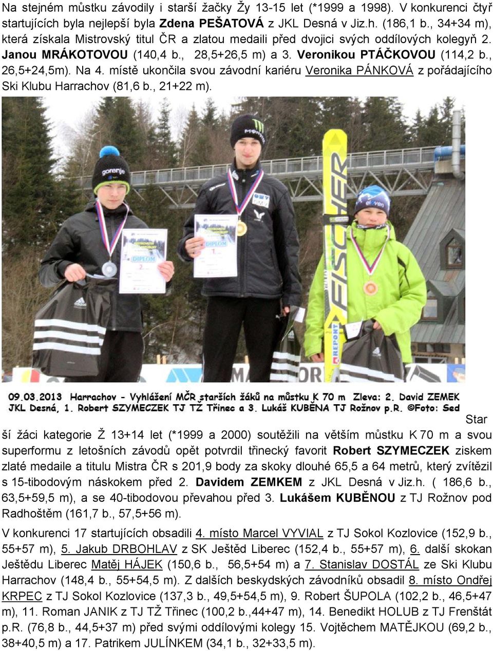 místě ukončila svou závodní kariéru Veronika PÁNKOVÁ z pořádajícího Ski Klubu Harrachov (81,6 b., 21+22 m).