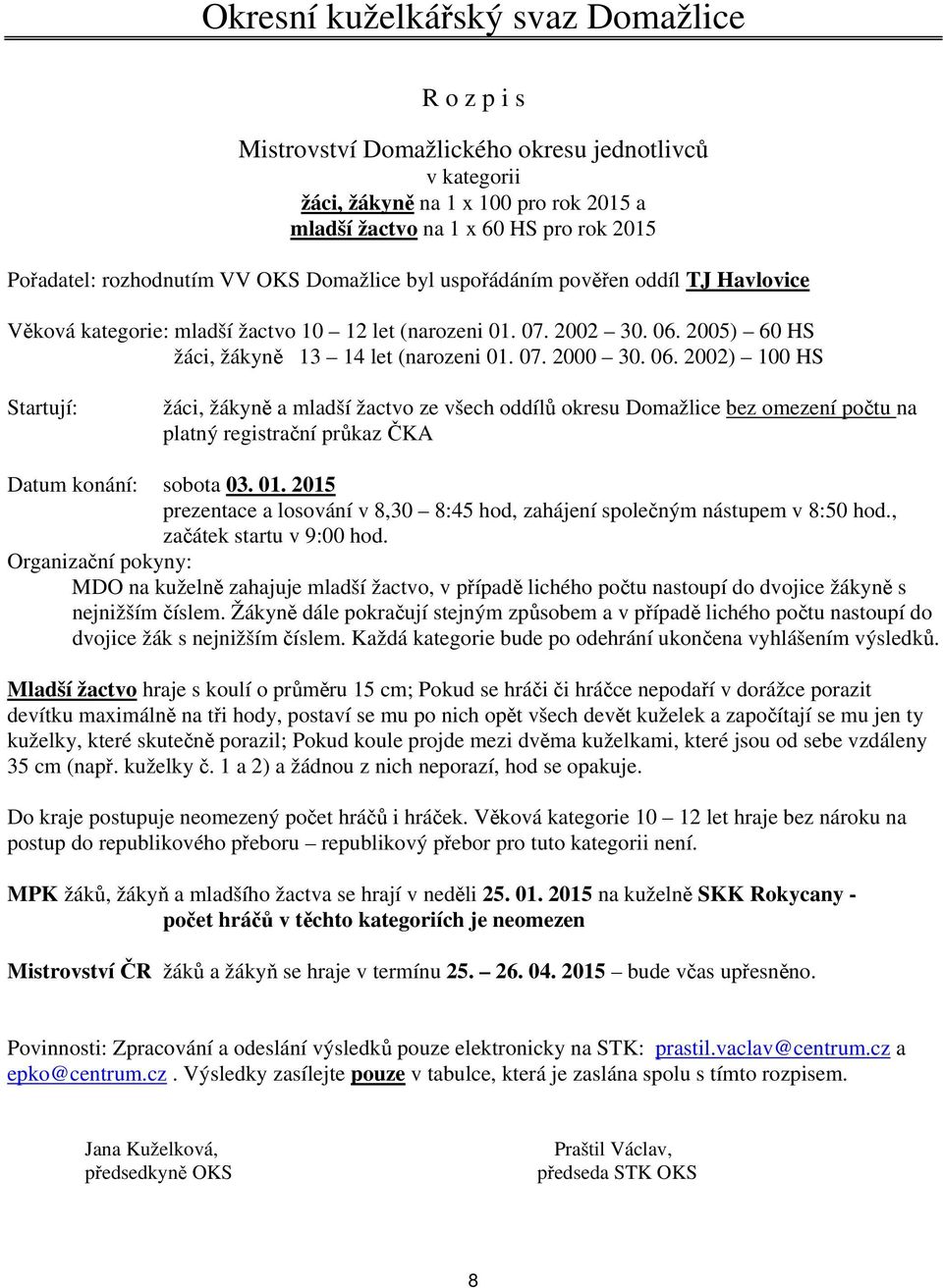 2005) 60 HS žáci, žákyně 13 14 let (narozeni 01. 07. 2000 30. 06.