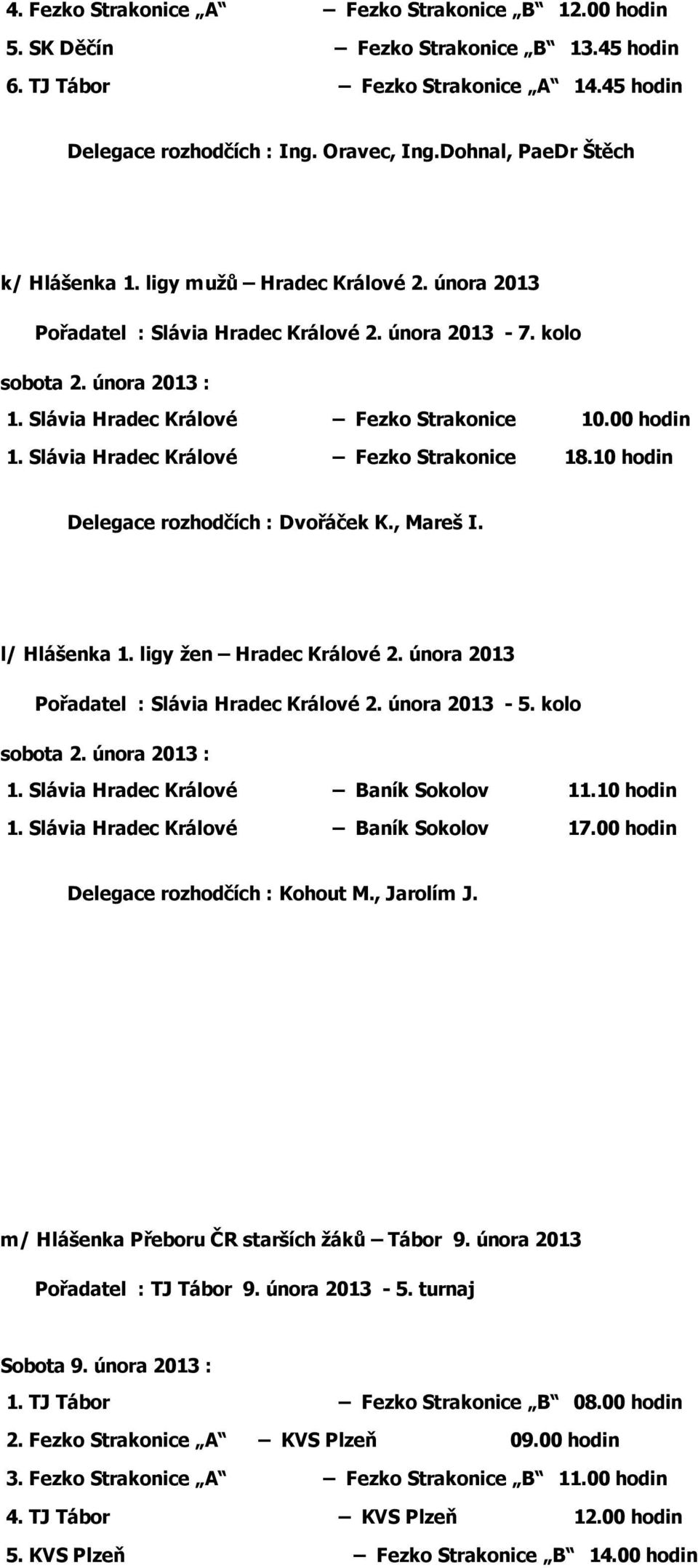 00 hodin 1. Slávia Hradec Králové Fezko Strakonice 18.10 hodin Delegace rozhodčích : Dvořáček K., Mareš I. l/ Hlášenka 1. ligy žen Hradec Králové 2. února 2013 Pořadatel : Slávia Hradec Králové 2.