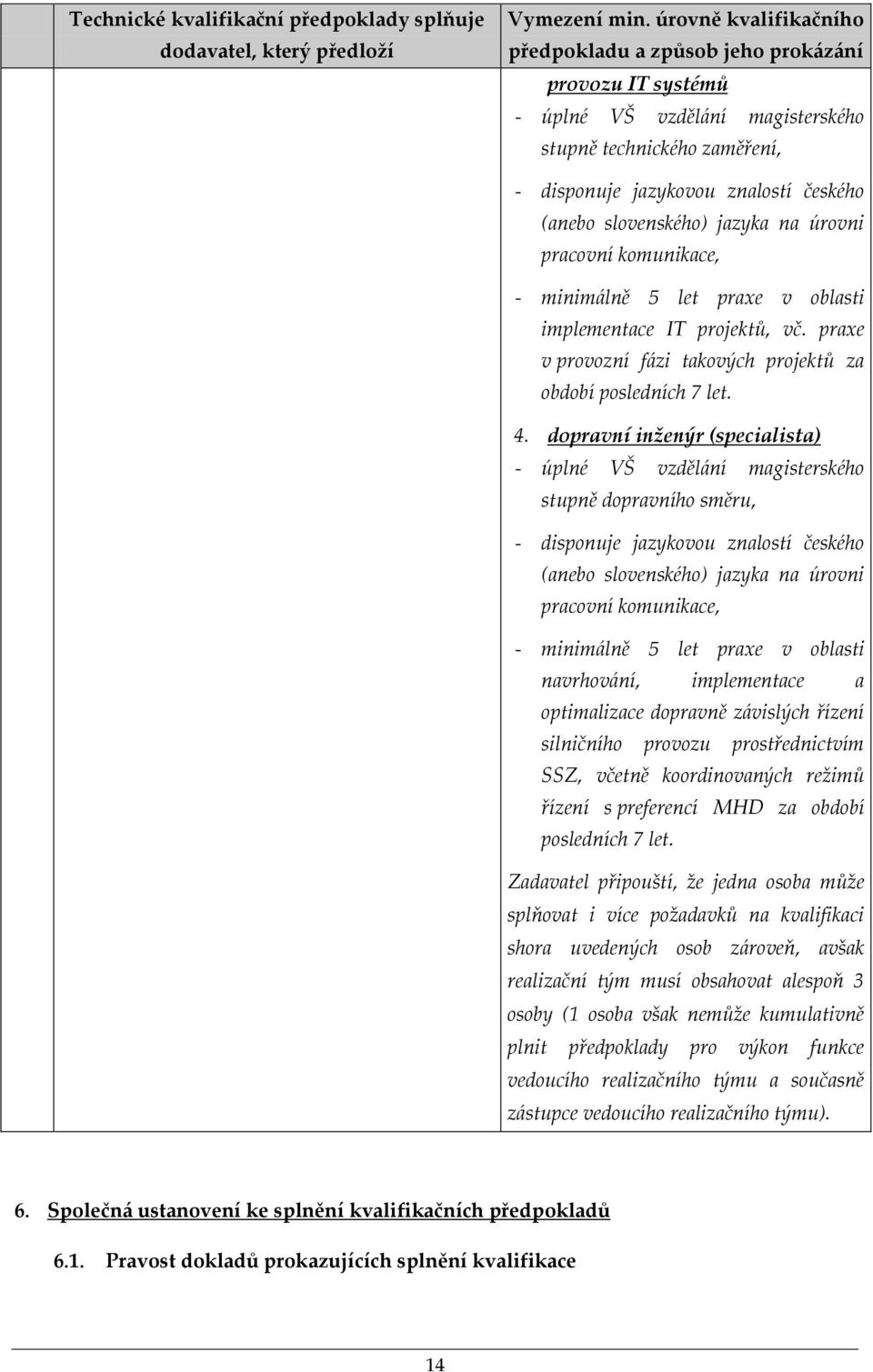 jazyka na úrovni pracovní komunikace, - minimálně 5 let praxe v oblasti implementace IT projektů, vč. praxe v provozní fázi takových projektů za období posledních 7 let. 4.