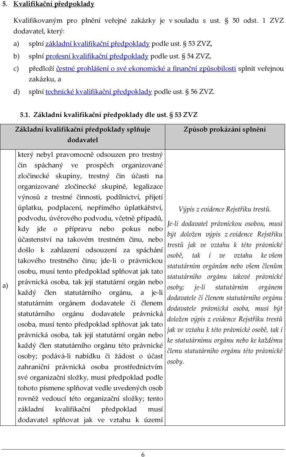 54 ZVZ, c) předloží čestné prohlášení o své ekonomické a finanční způsobilosti splnit veřejnou zakázku, a d) splní technické kvalifikační předpoklady podle ust. 56 ZVZ. 5.1.