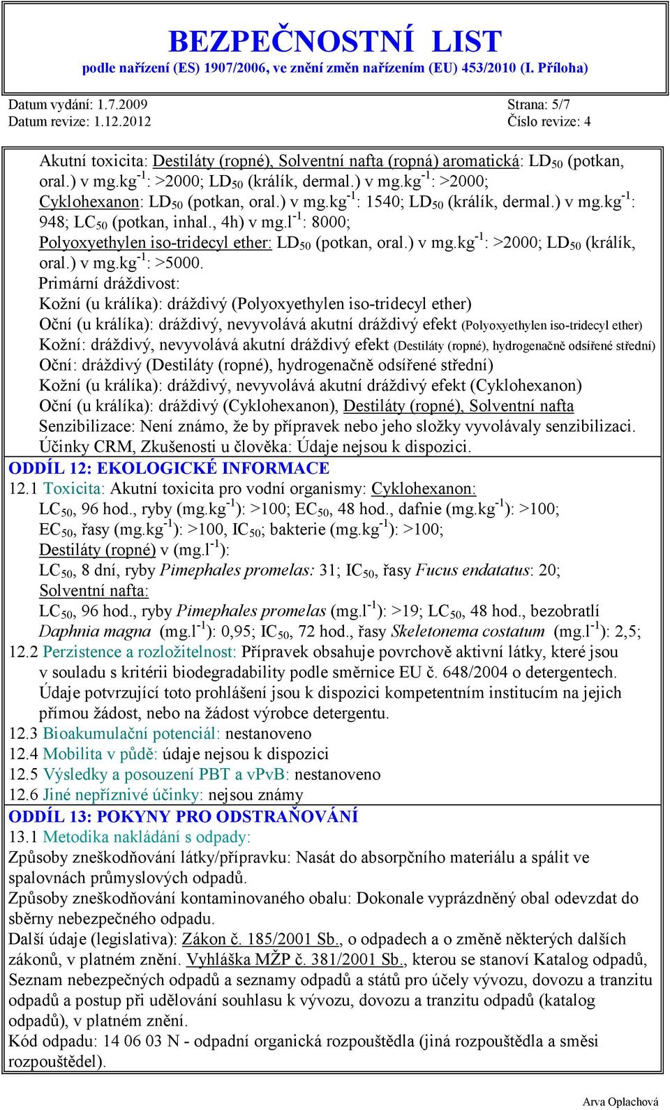 ) v mg.kg -1 : >5000.