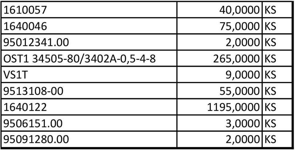 KS VS1T 9,0000 KS 9513108-00 55,0000 KS 1640122