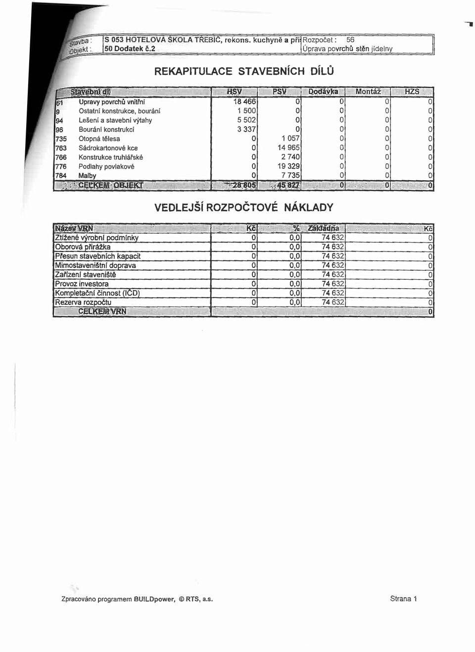 výtahy 5 502 0 0 0 0 96 Bouráni konstrukcí 3 337 0 0 0 0 735 Otopná tělesa 0 1 057 0 0 0 763 Sádrokartonové kce 0 14 965 0 0 0 766 Konstrukce truhlářské 0 2 740 0 0 0 776 Podlahy povlakové 0 19 329 0