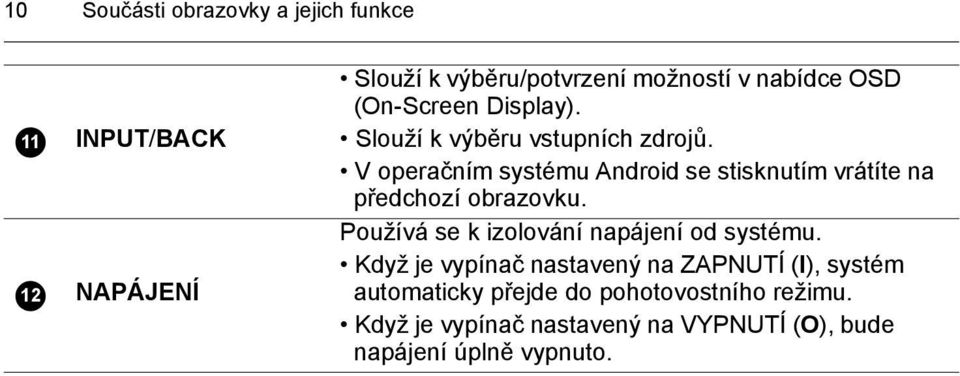 V operačním systému Android se stisknutím vrátíte na předchozí obrazovku.