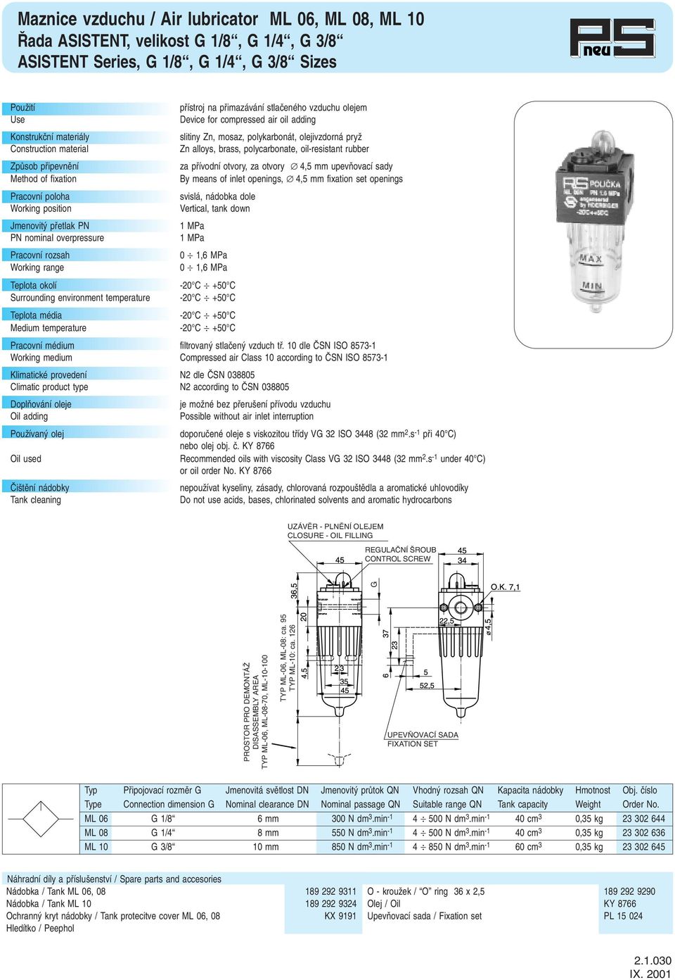 fixation set openings svislá, nádobka dole Vertical, tank down PN nominal overpressure Pracovní rozsah Working range -2 Surrounding environment temperature -2 Teplota média -2 Medium temperature -2