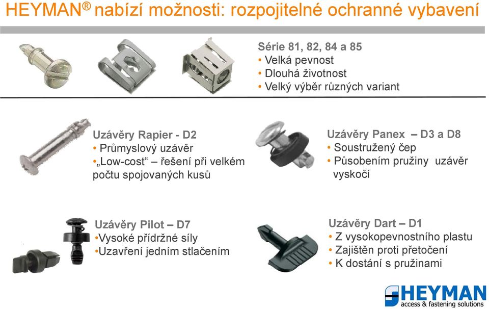 Low-cost řešení při velkém Působením pružiny uzávěr počtu spojovaných kusů vyskočí Uzávěry Pilot D7 Vysoké