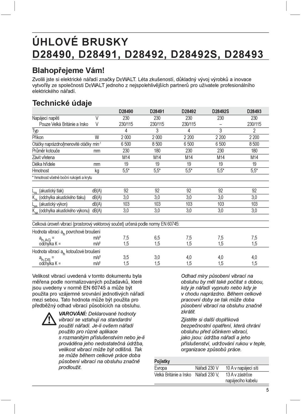 Technické údaje D28490 D28491 D28492 D28492S D28493 Napájecí napětí V 230 230 230 230 230 Pouze Velká Británie a Irsko V 230/115 230/115 230/115 230/115 Typ 4 3 4 3 2 Příkon W 2 000 2 000 2 200 2 200