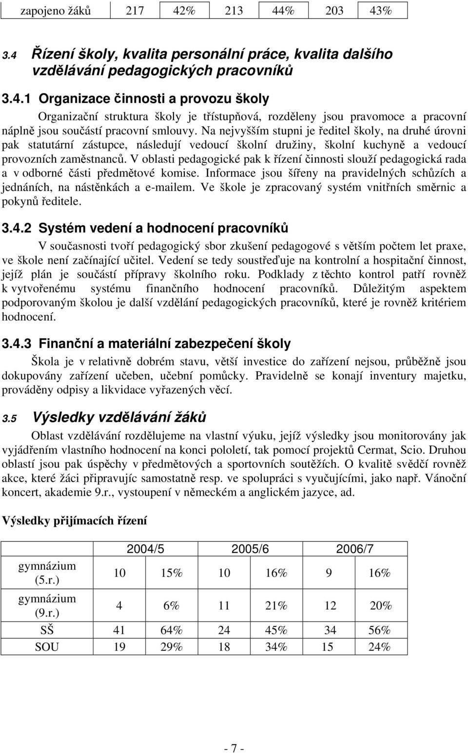 V oblasti pedagogické pak k řízení činnosti slouží pedagogická rada a v odborné části předmětové komise. Informace jsou šířeny na pravidelných schůzích a jednáních, na nástěnkách a e-mailem.