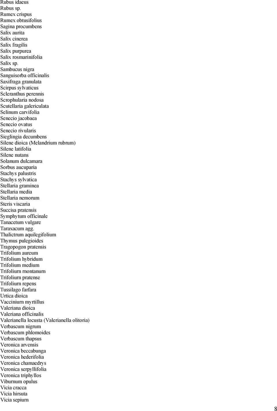 Senecio rivularis Sieglingia decumbens Silene dioica (Melandrium rubrum) Silene latifolia Silene nutans Solanum dulcamara Sorbus aucuparia Stachys palustris Stachys sylvatica Stellaria graminea