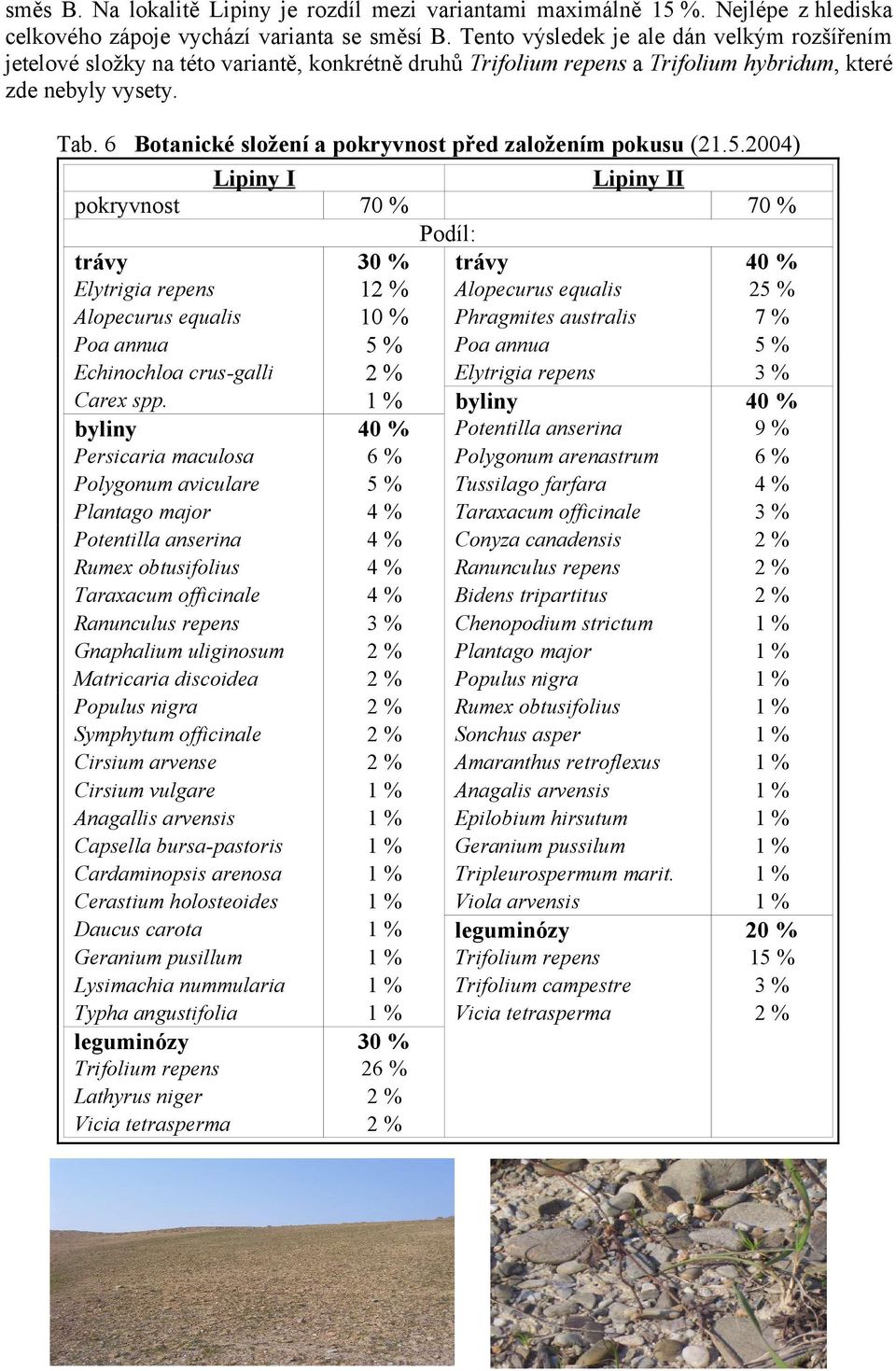 6 otanické složení a pokryvnost před založením pokusu (21.5.