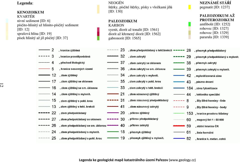 [ID: 1561] diorit až křemený diorit [ID: 1562] gabronorit [ID: 1565] NEZNÁMÉ STÁŘÍ pegmatit [ID: 1237] PALEOZOIKUM AŽ PROTEROZOIKUM