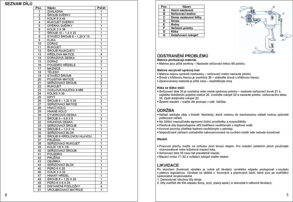 12 ŠROUB RUJKOJETI 1 13 KŘÍDLOVÁ MATICE 4 14 DORAZOVÁ DESKA 1 15 DORAZ 2 16 POUZDRO HŘÍDELE 1 17 MAZNICE 1 18 TĚLESO 1 19 STAVĚCÍ ŠROUB 1 20 POJISTNÁ MATICE 2 21 SEŘIZOVACÍ ŠROUB 2 22 RUKOJEŤ 1 23