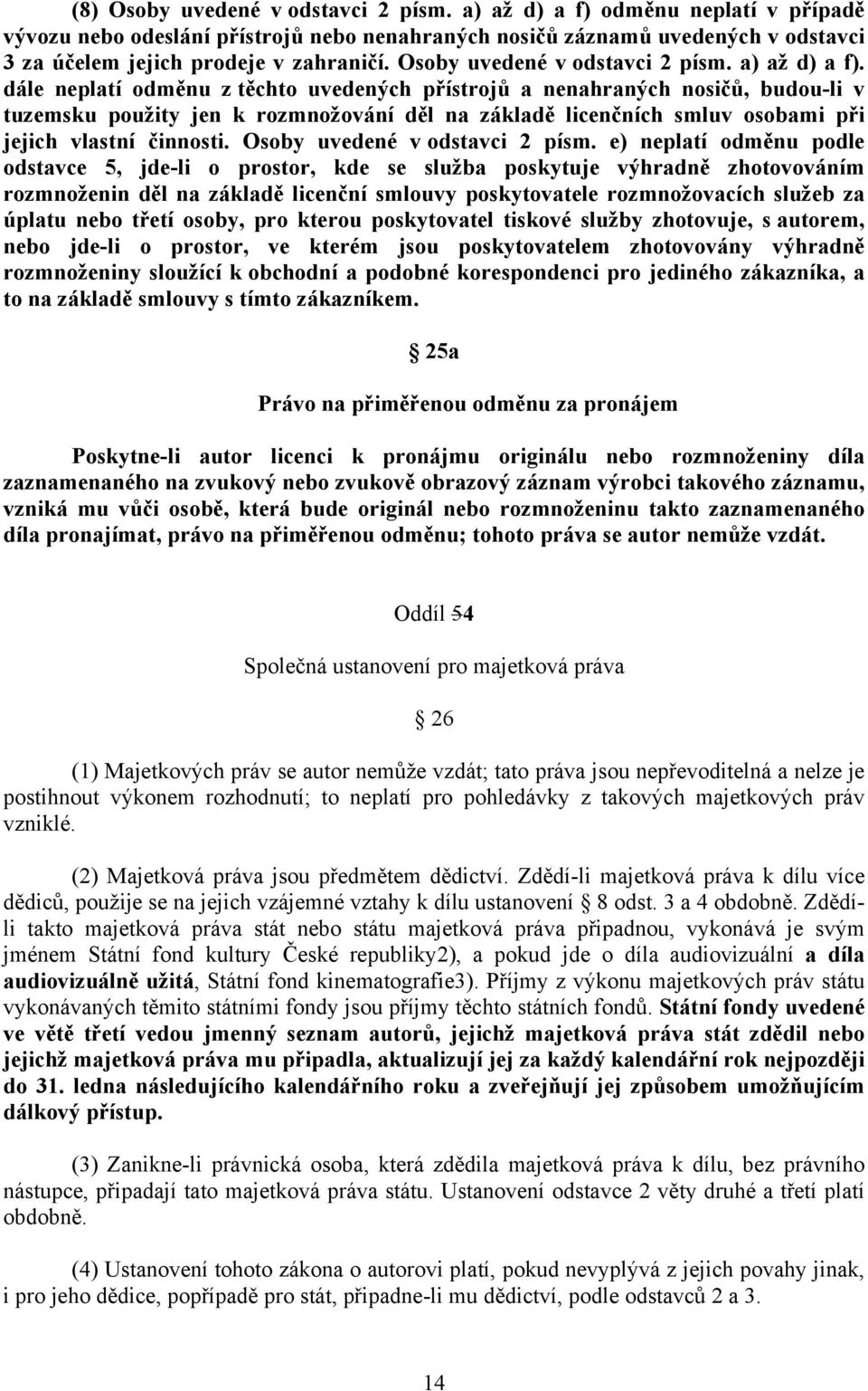 dále neplatí odměnu z těchto uvedených přístrojů a nenahraných nosičů, budou-li v tuzemsku použity jen k rozmnožování děl na základě licenčních smluv osobami při jejich vlastní činnosti.