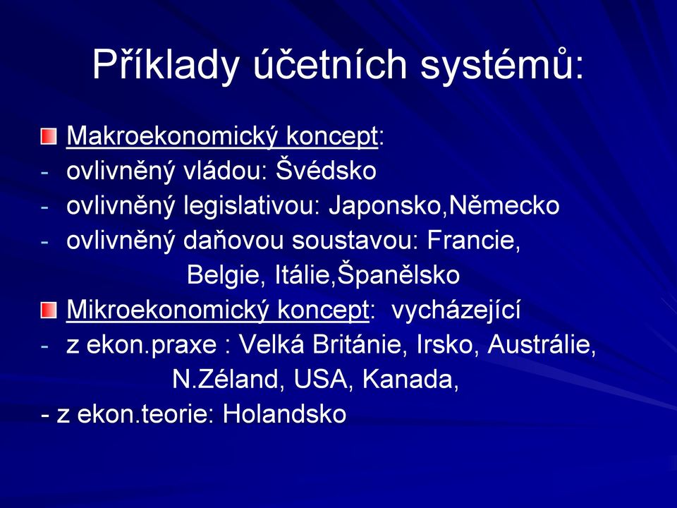 Belgie, Itálie,Španělsko Mikroekonomický koncept: vycházející - z ekon.