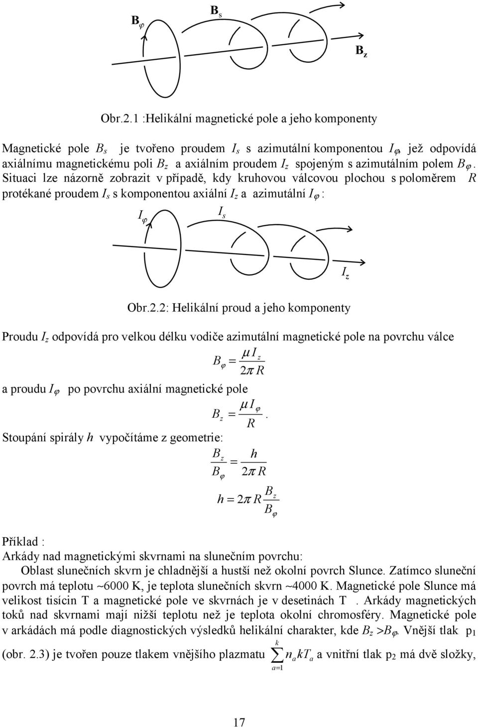 odpoídá pro elou délu odče azmutální magnetcé pole na porchu álce I z ϕ π R a proudu I ϕ po porchu axální magnetcé pole Iϕ z R Stoupání sprály h ypočítáme z geometre: z h π R ϕ h π R Přílad : Arády