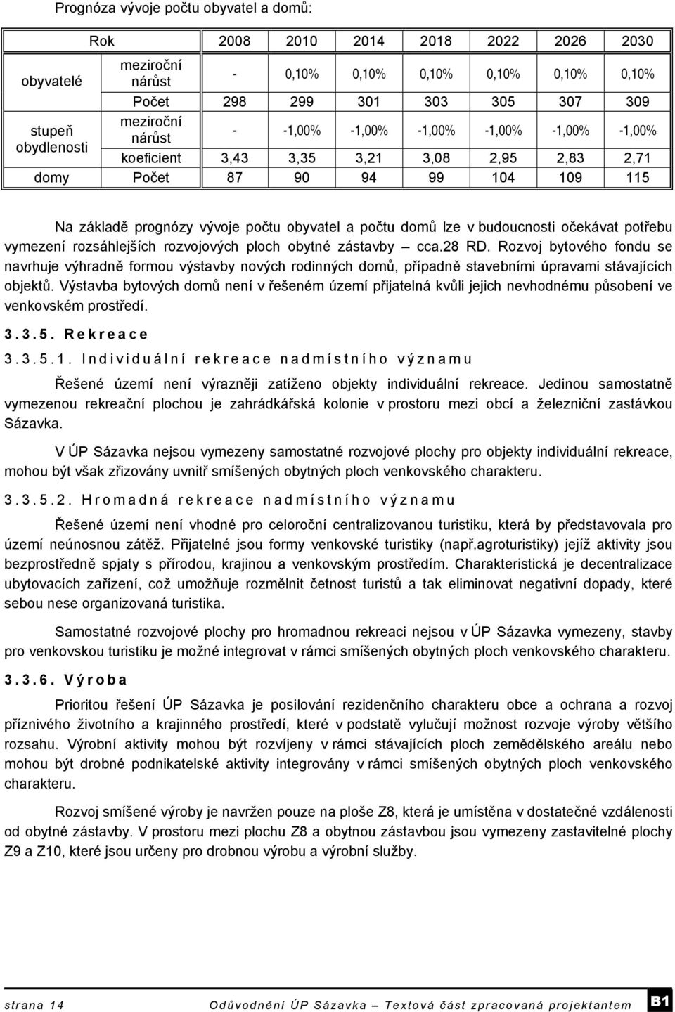 lze v budoucnosti očekávat potřebu vymezení rozsáhlejších rozvojových ploch obytné zástavby cca.28 RD.